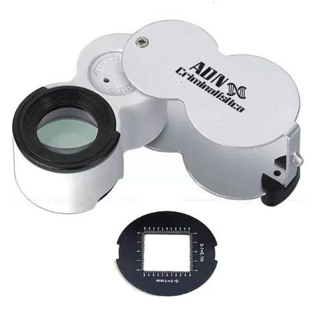 Lupa metálica con lente de cristal 45x con Luz LED blanca y UV