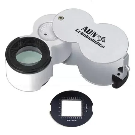 Lupa metálica con lente de cristal 45x con Luz LED blanca y UV